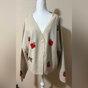 Cardigan Sweater strawberries women’s large originality long sleeve boxy